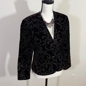 Elegant Black Patterned Women's Jacket Velveteen